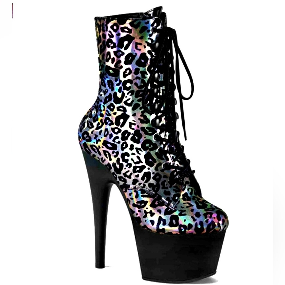 Pleasers Multicolor Leopard Print Platform Heeled… - image 2